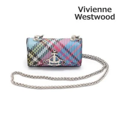 Vivienne Westwood Lip Case Blue Pink Check SAFFIANO Accessory Case bag Women - Image 1 of 4