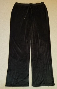 Y2K Womens Pajama Pants-JUICY COUTURE-black velvet fleece lounge rhinestones-M - Picture 1 of 5