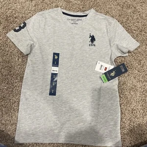 Boys Gray US Polo Assn Short Sleeve T Shirt Embroidered Logo Size M 8 NWT - Picture 1 of 6