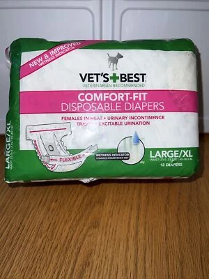 НОВЫЕ одноразовые женские подгузники Vet's Best Comfort Fit 12 штук большой/XL для собак - Изображение 1 из 2