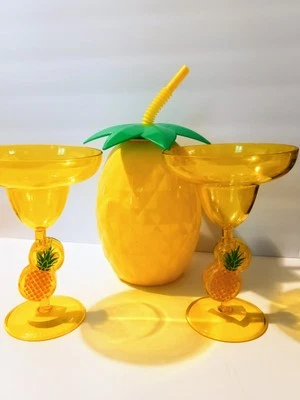 3 件套  菠萝玛格丽塔丙烯酸玻璃和菠萝吸管带盖和吸管 — 第 1/3 张图片