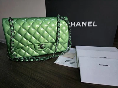 Bolso Chanel Jumbo Clásico Doble Solapa VERDE Charol **Color RARO AUTÉNTICO Foto 1 de 4