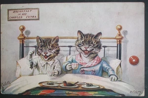 ELLAM Katze Comic KATZEN KÄTZCHEN FRÜHSTÜCK IM BETT MÄUSE VÖGEL TASSE TEE R STECKEN HUMOR - Bild 1 von 2