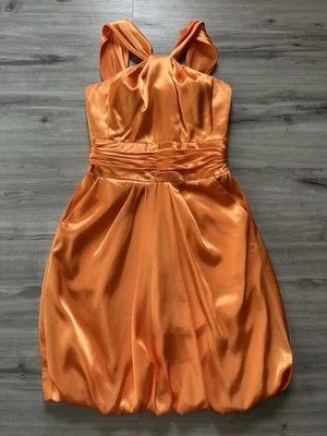 Size 2 Y-Neck Charmeuse Satiny Cocktail Dress Pockets Bubble Hem David’s Bridal - Image 1 of 4