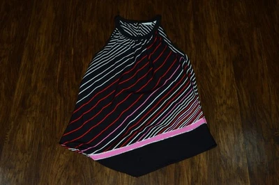 Top Halter New York & Company Asimétrico Rosa Negro Blanco Rayas Mujer Talla L Foto 1 de 4