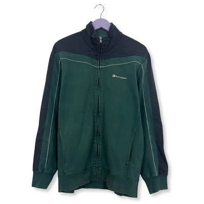 Sweat-Shirt Champion Vintage Vert et Gris Avec Zip 80% Coton Âge 2000 - Taille L - Photo 1/4
