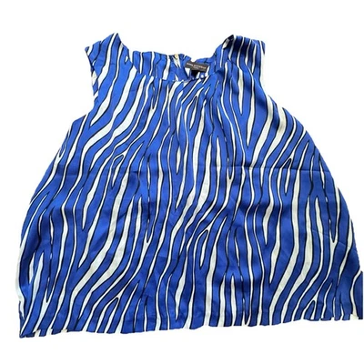 Camiseta sin mangas Dana Buchman talla 3X cebra azul blanco estampado rayas satinado Foto 1 de 4