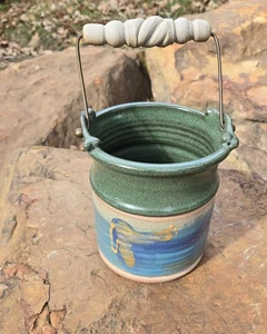 Bauernkeramik signiert von David Hendley Topf mit Griff Vintage Steinzeug - Bild 1 von 9