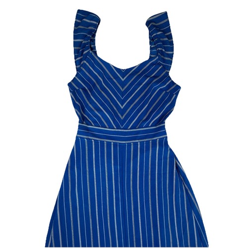 PALM ANGELS Abito Monteau Los Angeles S senza maniche con volant blu righe elastico in vita spacco