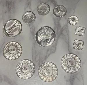 Vintage 12 Czech Clear Depression Crystal Glass Crafting Buttons 107-3 - Picture 1 of 15