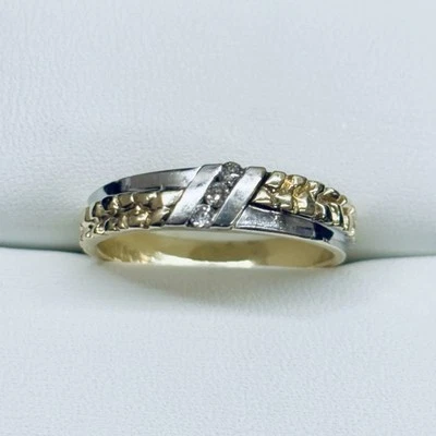 0.03 Ct 14k Yellow Gold White Gold Diamond Nugget 2 Tone Wedding Ring Size 8.5 - Image 1 of 4
