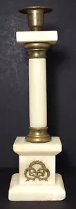 Antique Second Empire Alabaster Candlestick Laurel Wreaths Ribbon Bow 1850-1870 - Picture 1 of 7