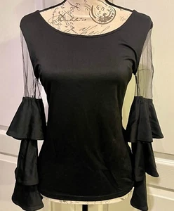 Blusa Top Paradiso Negra Malla 3 Capas Volantes Campana Manga Larga Talla Pequeña - Imagen 1 de 8