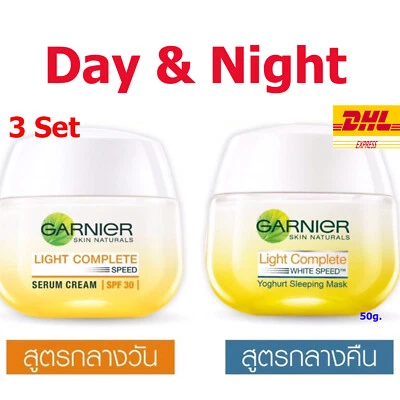 3x Garnier Light Complete Whitening Serum Dark Spot Remover Day&Night Face Cream - Image 1 of 4