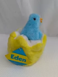 Eden Blue Bird Rattle Plush Nest Yellow 7 Inch Vintage Paper Tag Stuffed Animal - Foto 1 di 13