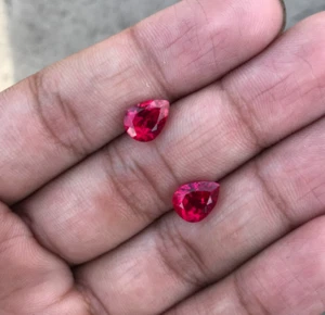 Lab Ruby Pear Cut 2 Piece 10X7.5 mm 6.75 Cts Pigeon Blood Ruby Corundum Loose - Picture 1 of 5