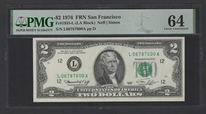 United States-Federal Reserve 2 Dollars 1976 Fr#1935-L (LA Block) UNC Grade 64 - Picture 1 of 2