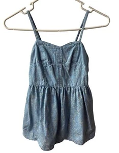 Red Camel Top Girls Size S Blue and White Smocked Back Spagetti Strappy Peplum - Picture 1 of 4
