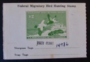 RW24 - 1957 Federal Duck Stamp on Wisconsin Hunting License - Picture 1 of 2