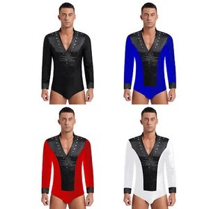 Body Para Hombres Leotardo Brillante Figura Patinaje Ropa de Baile Salón Mameluco Tango - Imagen 1 de 52