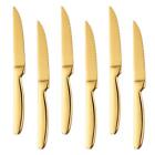 Stainless Steel Serrated Steak Knife Set of 6, BuyGo Gold Color Heavy Duty Di...