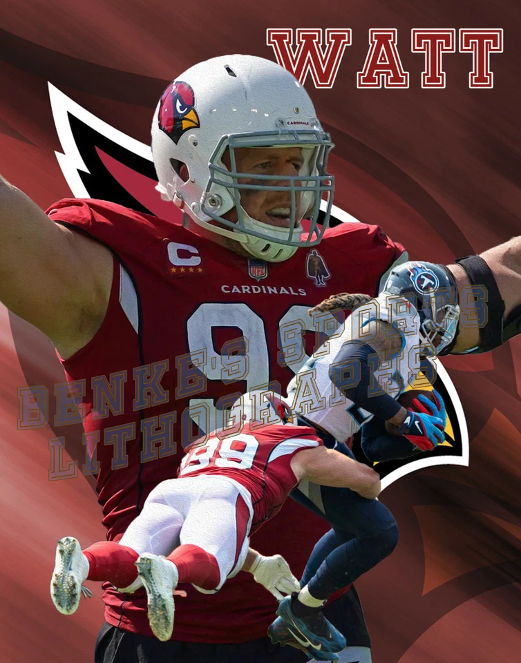 Arizona Cardinals Lithograph print of J J Watt 2021 11 x 14 - Image 1 of 1