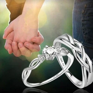 Anillo de compromiso ajustable / considerable chapado en oro blanco entrelazado para hombres / mujeres - Imagen 1 de 7