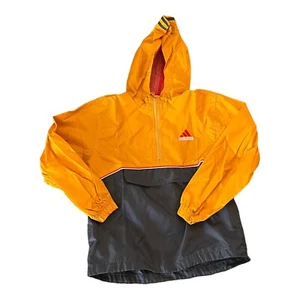 Adidas Lined Windbreaker Youth Size M Yellow Gray 1/4 Zip Hooded Pullover - Picture 1 of 4