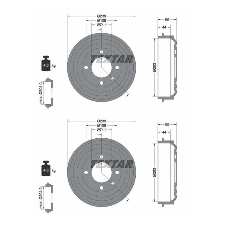 2X Textar 94049500 Tambour De Frein Arrière Pour Opel Corsa F Peugeot 208 II - Photo 1/1