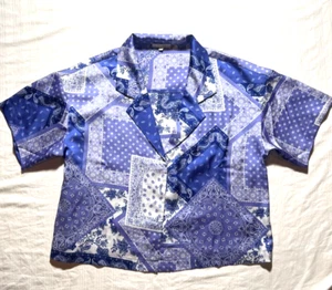 Pleione Top Damen Large Lila Bedruckte Bluse Button Down Kragen Kurzarm - Bild 1 von 16