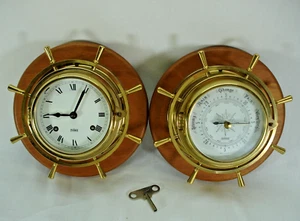 JUEGO RELOJ Y BARÓMETRO VINTAGE NAVES RUEDA STOCKBURGER ALEMÁN LATÓN BARCOS - Imagen 1 de 10