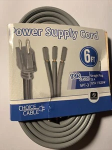 Choice Cable Power Supply Cord 6ft 13A 125V / 1625W Grey NIB  - Picture 1 of 2