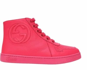 Gucci boys girls high tops leather coral sneakers. Sz 33. US 1 - Picture 1 of 7