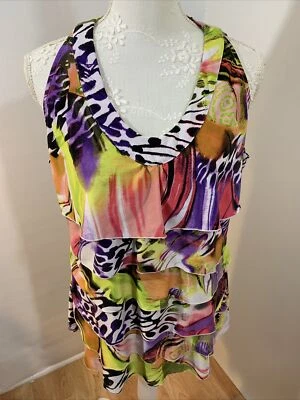Top Milano Damas Talla L Multicolor Volantes Cuello en V Espalda Lisa Poli Spandex Foto 1 de 4