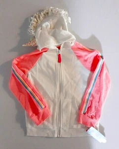 Cat & Jack Unicorn Hoodie Girls Sm or Med Peach White Full Zip Fleece Pockets - Picture 1 of 11