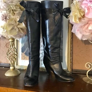 Women's Italian Hand Crafted Black Leather Heel Boots Size 7B - Picture 1 of 9