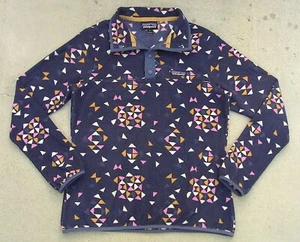 Patagonia Micro D Snap-T Fleece Jacket Women's Sz S Quilty Big Navy Aztec - Picture 1 of 11