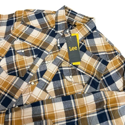 Camisa de franela a cuadros Lee Western para hombre color tostado azul marino blanco talla M nueva con etiquetas Foto 1 de 4