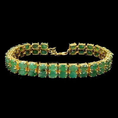 925 Sterling Silver Bracelet Oval Emerald 5x4mm Natural Gemstone Jewelry 7inches - Image 1 of 4