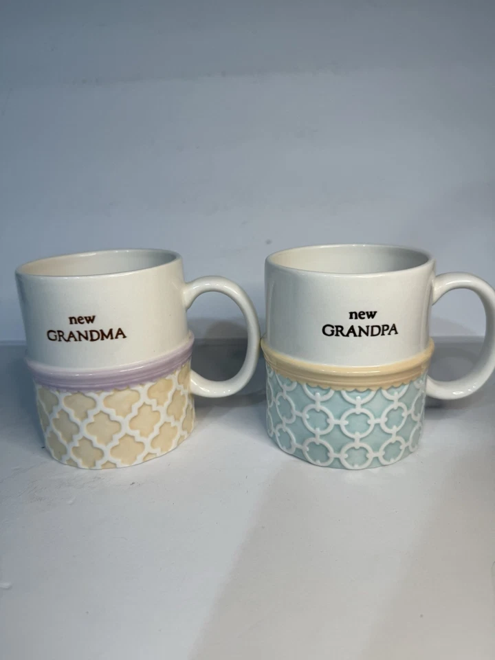 New Grandpa New Grandma Ceramic Coffee Mugs 12 oz  Blue Yellow Grasslands Road - Image 1 of 4