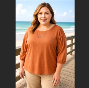 J. Jill Pure French Terry Knit Top 2X Boho Beachy 100% Cotton 3/4 Sleeve Casual - Picture 1 of 17