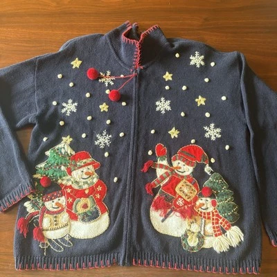 Suéter de Navidad de Colección Colores Carolina Talla L Muñeco de Nieve, Bordado Copo de Nieve Foto 1 de 4