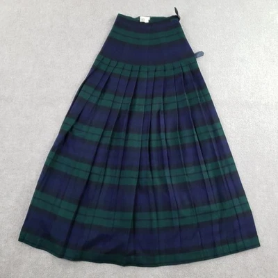 Falda vintage Burberrys para mujer 6 verde azul tartán plisada envoltura lana cachemir años 80 Foto 1 de 4