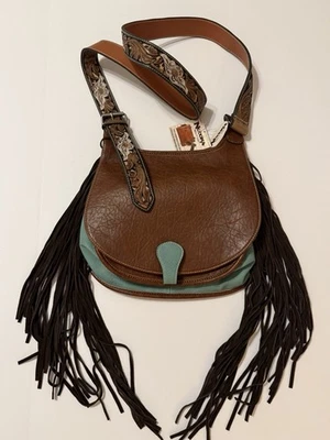 Bolso Mensajero Jean Oculto Nocona Bolso de Mano Marrón Occidental y Aqua Nuevo con Etiqueta Foto 1 de 4