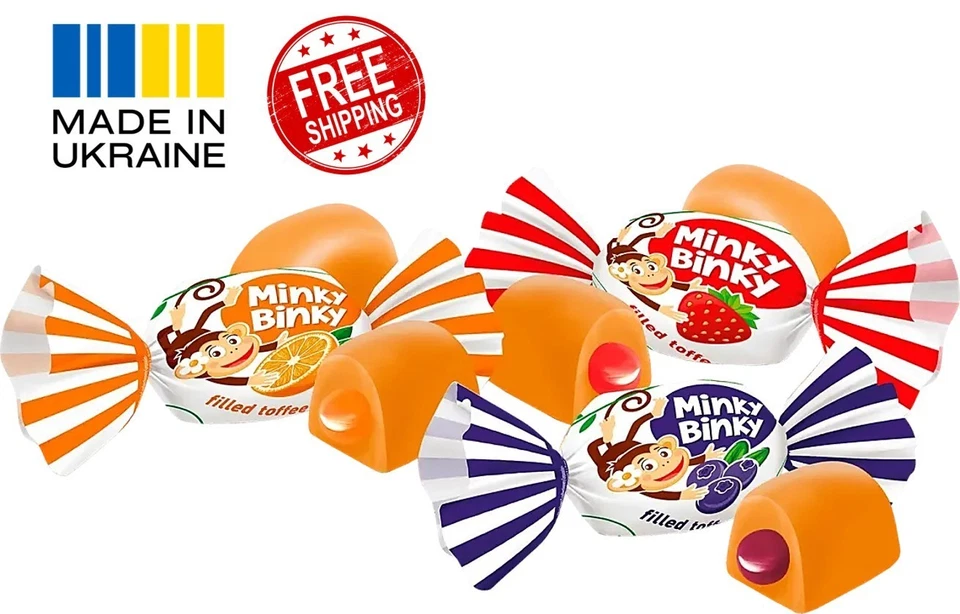 Roshen Minky Binky Caramelo Caramelo Mezcla Jalea Relleno Fresa Naranja Arándano Foto 1 de 4