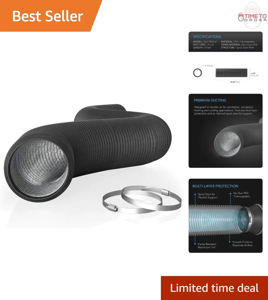 AC Infinity Flexible 6 Inch Aluminum Ducting Heavy Duty Four Layer Protection