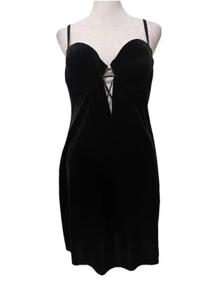 VTG 90s Frederick’s of Hollywood Black Velvet Diamond Embellished Mini Dress XL - Image 1 of 4