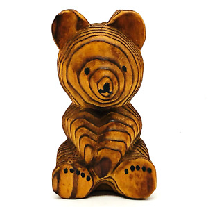 Japanese Kokeshi Doll Bear Ainu Cedar Cypress Wooden Craft Carving Figure B10