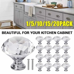 1-20PCS Crystal Glass Knobs Drawer Pulls Kitchen Bathroom Cabinet Dresser Handle - Picture 1 of 14
