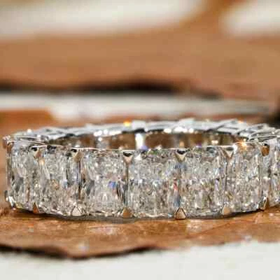 8.10TCW Radiant Moissanite Full Eternity Wedding Band Ring 14k White Gold Plated - Image 1 of 4